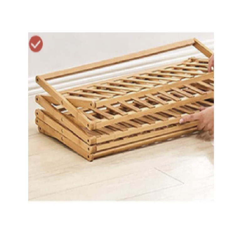 Folding Bamboo Shoe Rack  4-Tier Multifunctional Free Standing Shoe