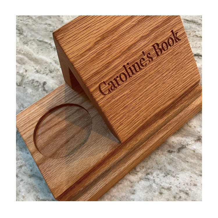 Wooden Triangle Book Holder With Cup Holder And Tablet Holder