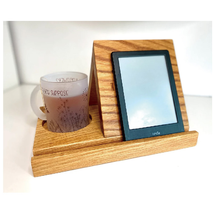 Wooden Triangle Book Holder With Cup Holder And Tablet Holder