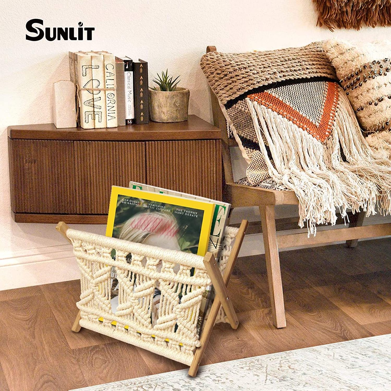 Home Handmade Woven Boho Decor Foldable Towel Rack Storage Basket Books Magazine Holder