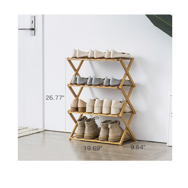 Folding Bamboo Shoe Rack  4-Tier Multifunctional Free Standing Shoe