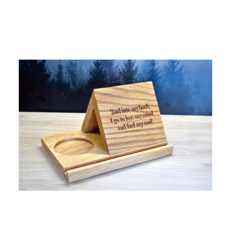 Wooden Triangle Book Holder With Cup Holder And Tablet Holder