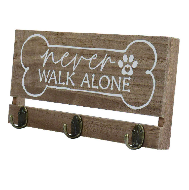 Wooden Kitchen Decorative Key Holder & Single-Tier Dog Leash Hook Wall Mount for Entry Way Bathroom or Living Room