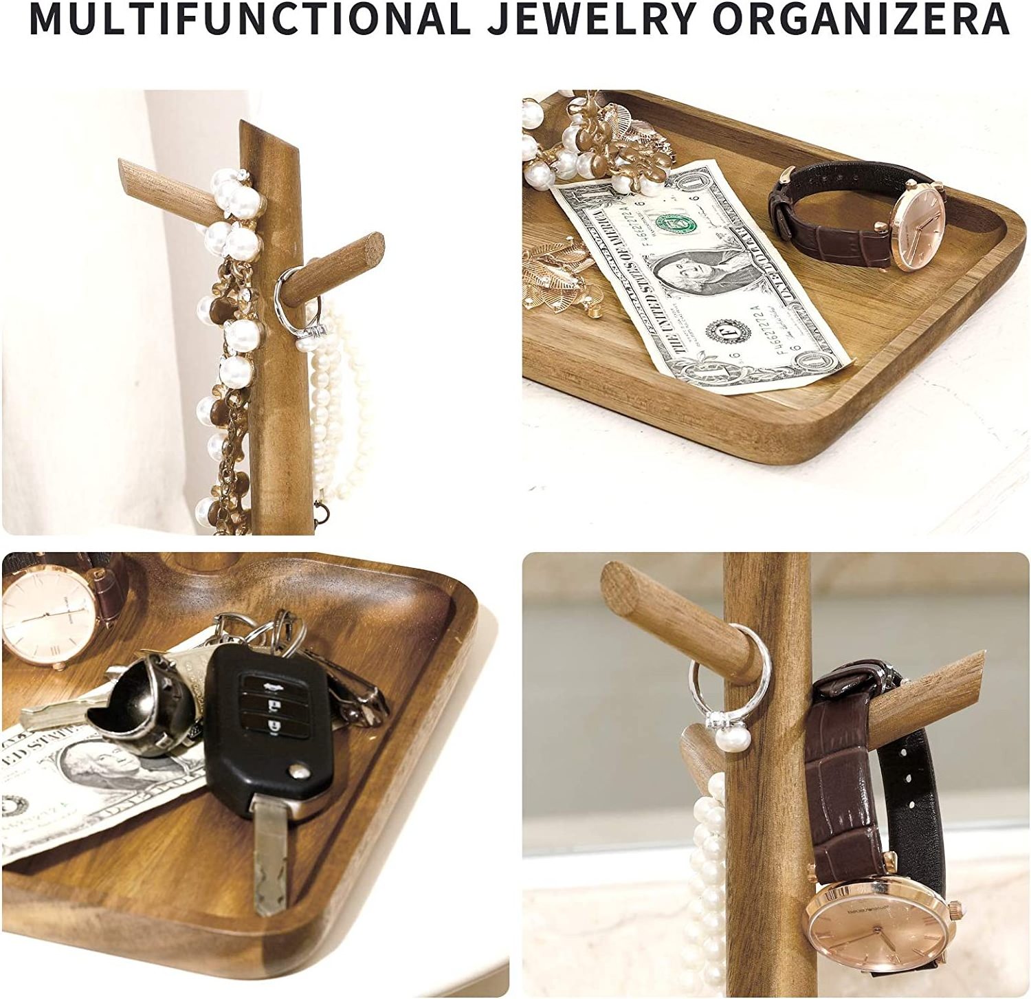 Entryway Table Mens Valet Perfume Tray Organizer Wood Key Holder Wooden Jewelry Ring Dish