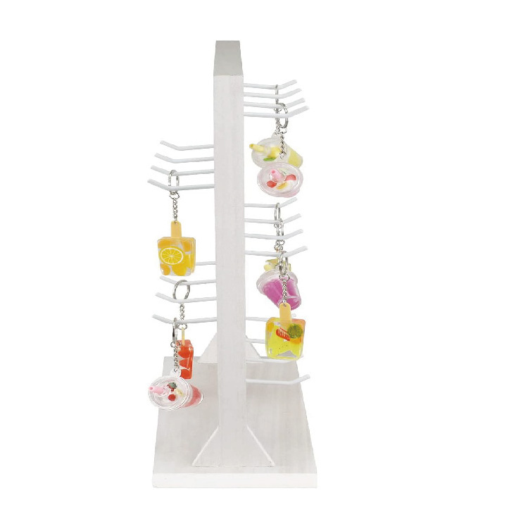 Wooden Jewelry Display Rack with 20 White Hooks, Earring Display Holder Stand