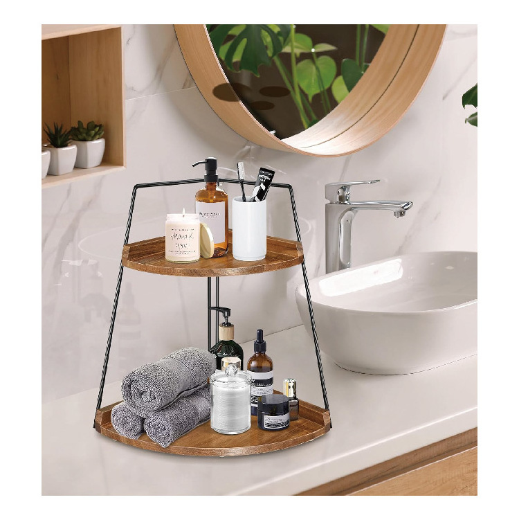 Cosmetic Bathroom Shelf Storage Rack Organizer Double Layer Wood Kitchen Cabinet Corner Storage Shelf