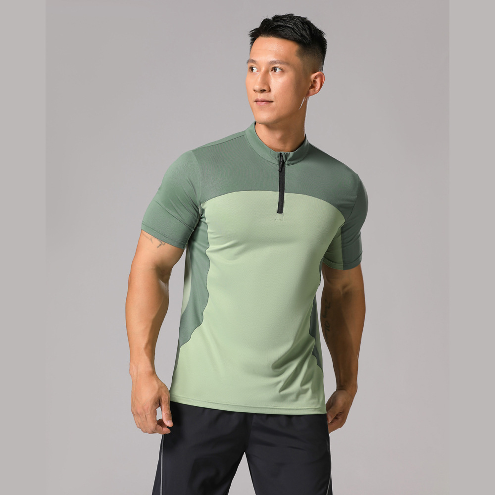 Running Mens Polo Shirts Stand Collar Half Zipper Solid Color T Shirt Fitness Training Elastic Quick Dry Clothes For Men T-Shirt