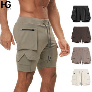 Wholesale Blank Heavyweight Mens Polyester Cargo Shorts 2 In 1 Sports Cargo Sweat Shorts 5 Inch Inseam Cargo Shorts For Men