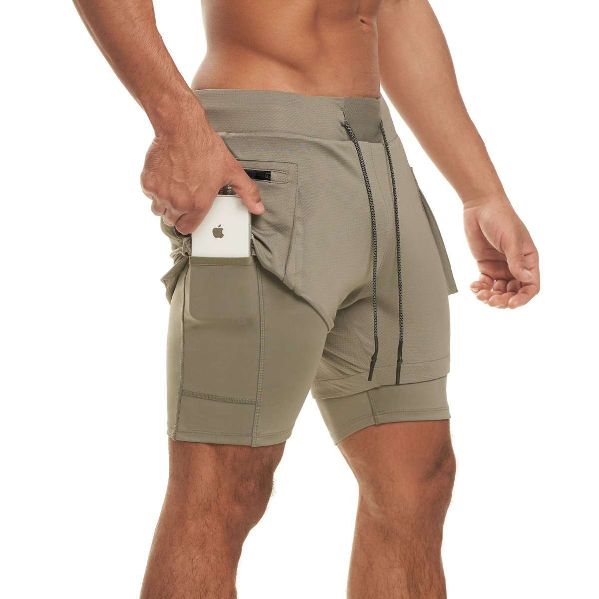 Wholesale Blank Heavyweight Mens Polyester Cargo Shorts 2 In 1 Sports Cargo Sweat Shorts 5 Inch Inseam Cargo Shorts For Men