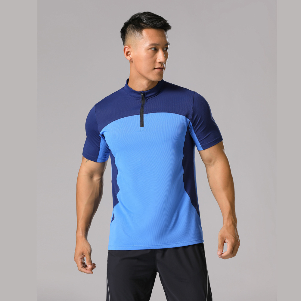 Running Mens Polo Shirts Stand Collar Half Zipper Solid Color T Shirt Fitness Training Elastic Quick Dry Clothes For Men T-Shirt