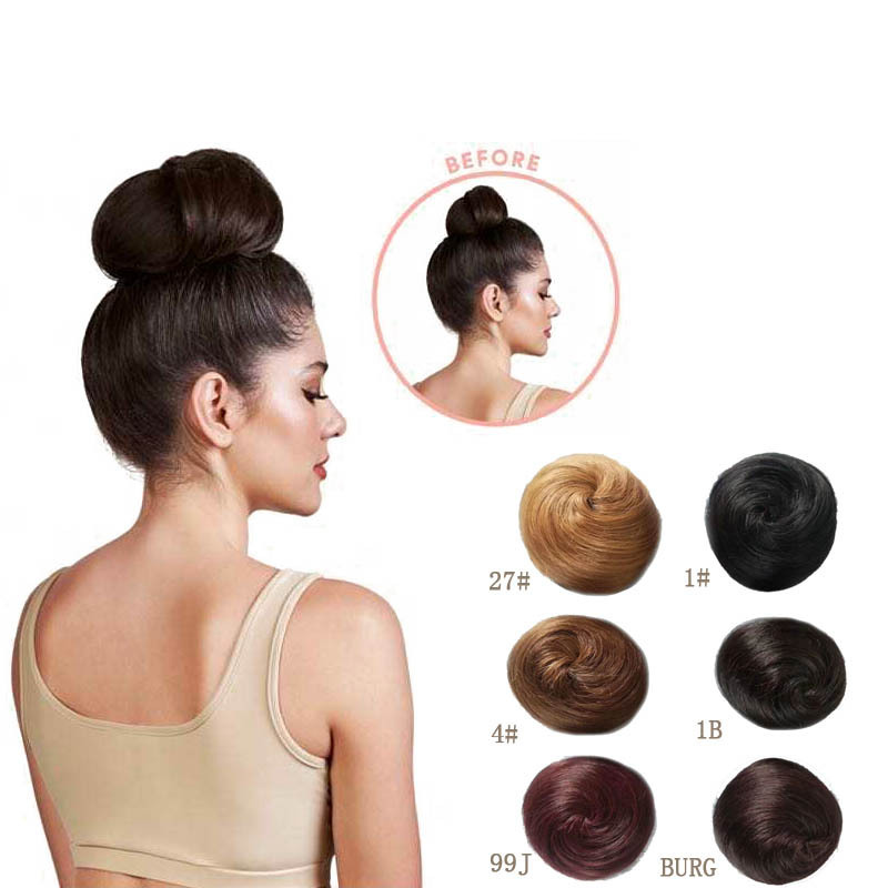 100% Human Brazilian Remy hair buns Stock neat buns top quality cheap hair pieces easy clip on human hair