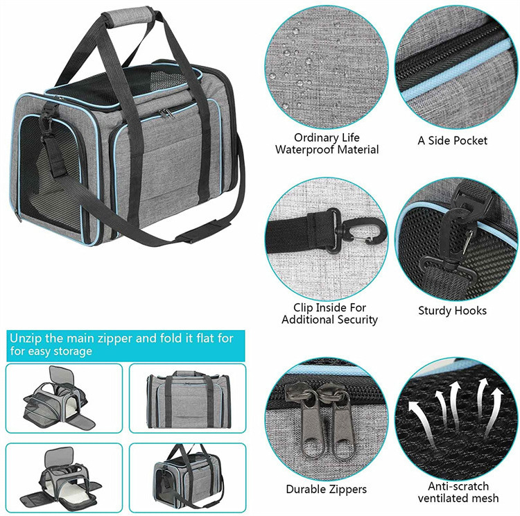 Expandable Soft Sided Airline Approved Travel Bag Pet Carrier Dog Foldable Handbag Pet Tote Bag