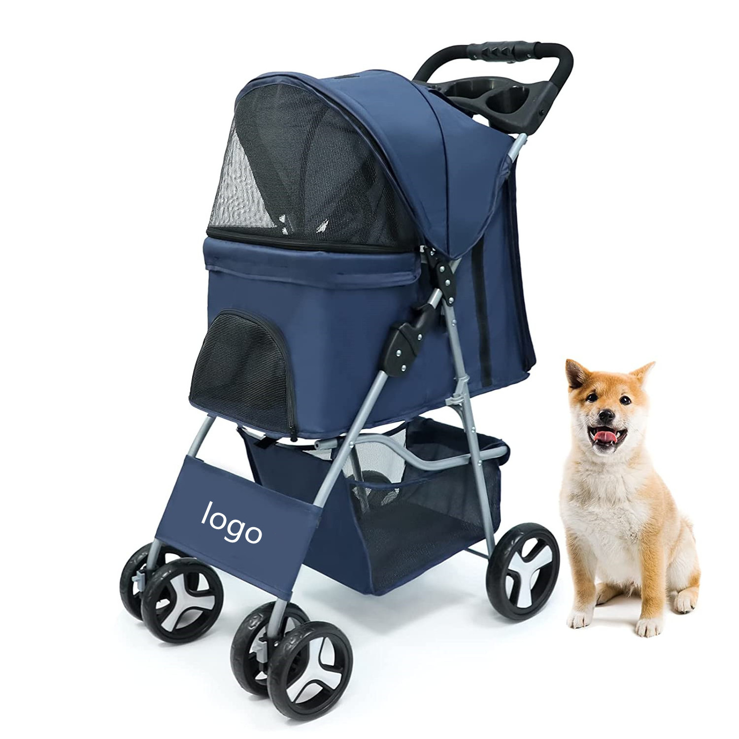 Outdoor Luxury Foldable Portable Pet Carrier 4 Wheels Trolley Travel Carriage Cat Dog Pet Stroller