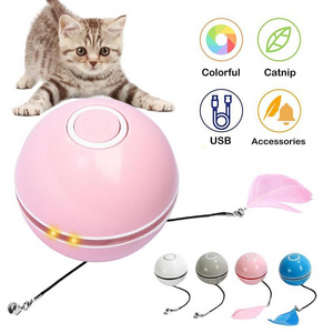 Automatic Smart  Self Rotating Cat Toy  Colorful LED Cat Exercise Ball with Feather Bell and Catnip USB Rechargeable Kitten Toy