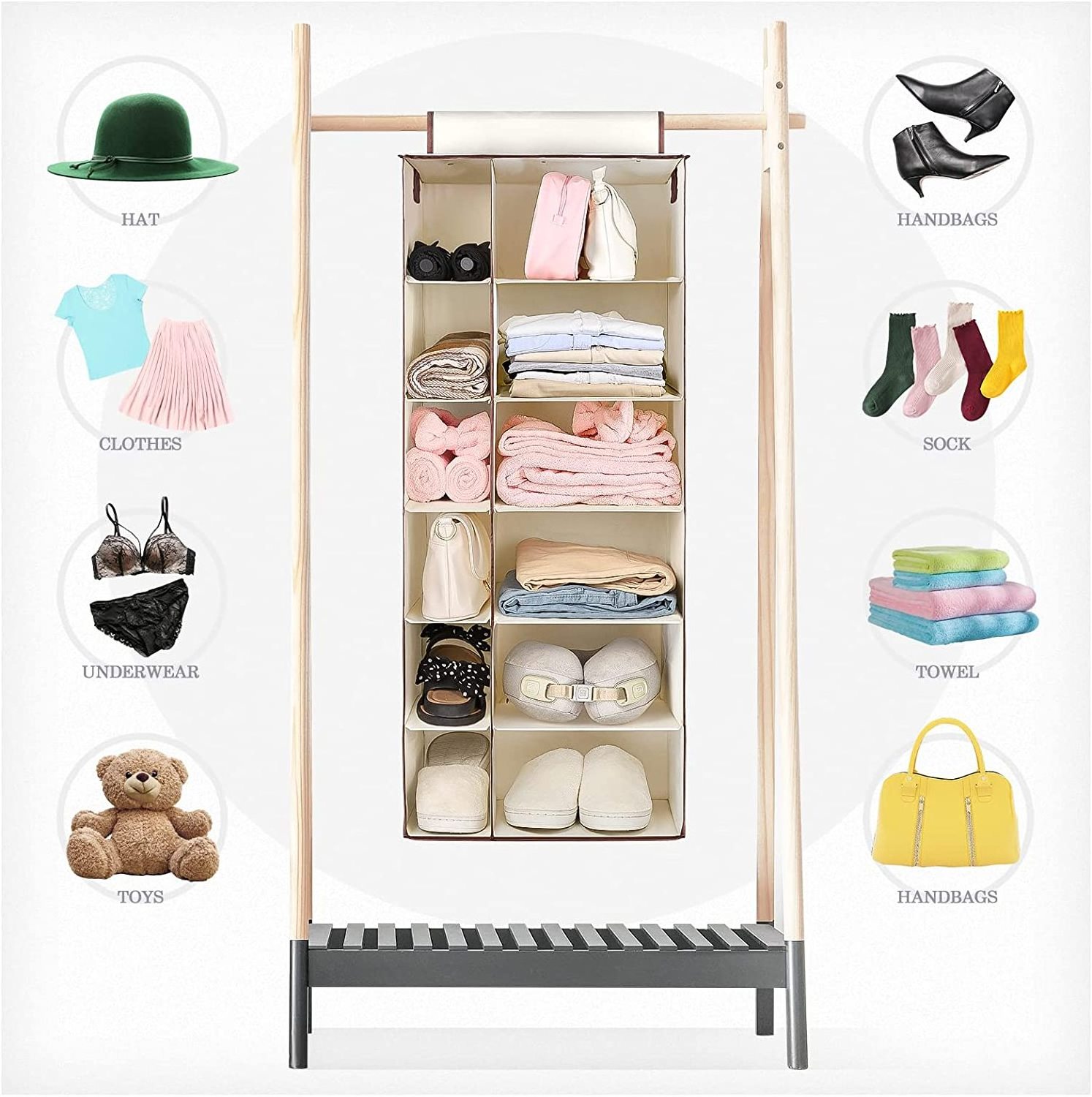 Foldable Clothes Organizer with Hanging Shoe Organizer for Closet Dorm Bedroom