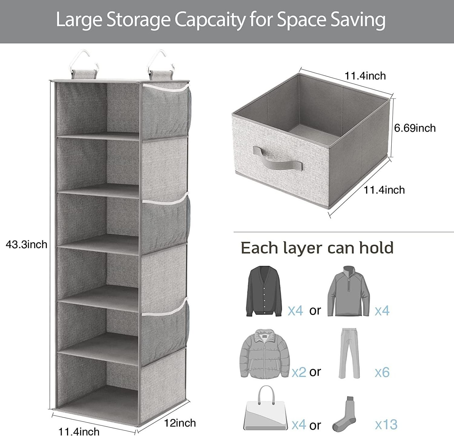 Hanging Closet Organizer Clothes Closet Organizers and Storage Shelves Hat Holder with Large Shelf and Side Mesh