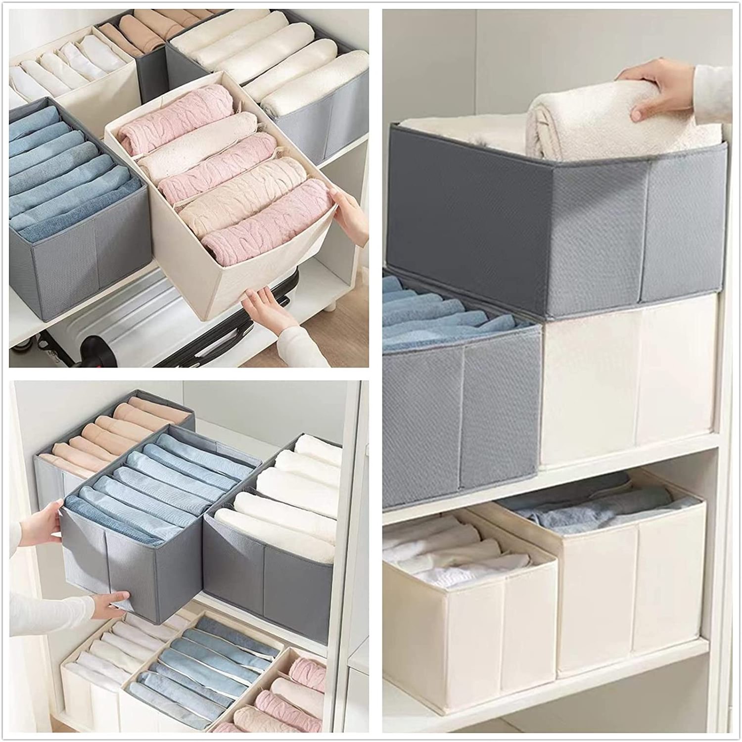 1 Piece 7 Compartment Foldable Drawer Storage Bag Gray Jeans Storage Bag for Closet Clothing Storage