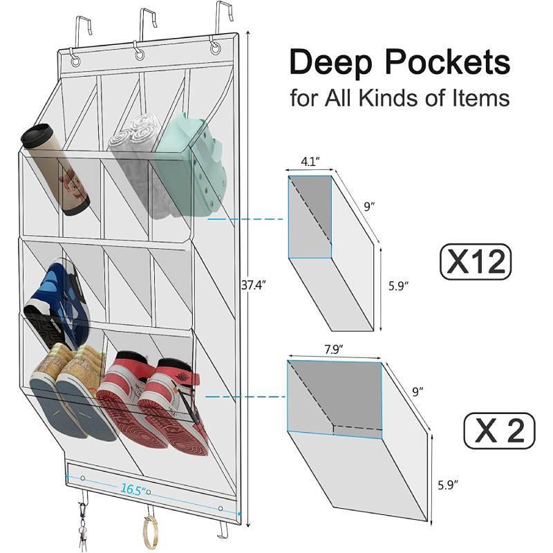 Door Shoe 12 Pockets Hanging Organizer Cloth Storage Collapsible Closet Organizer Bag Holder Hanger