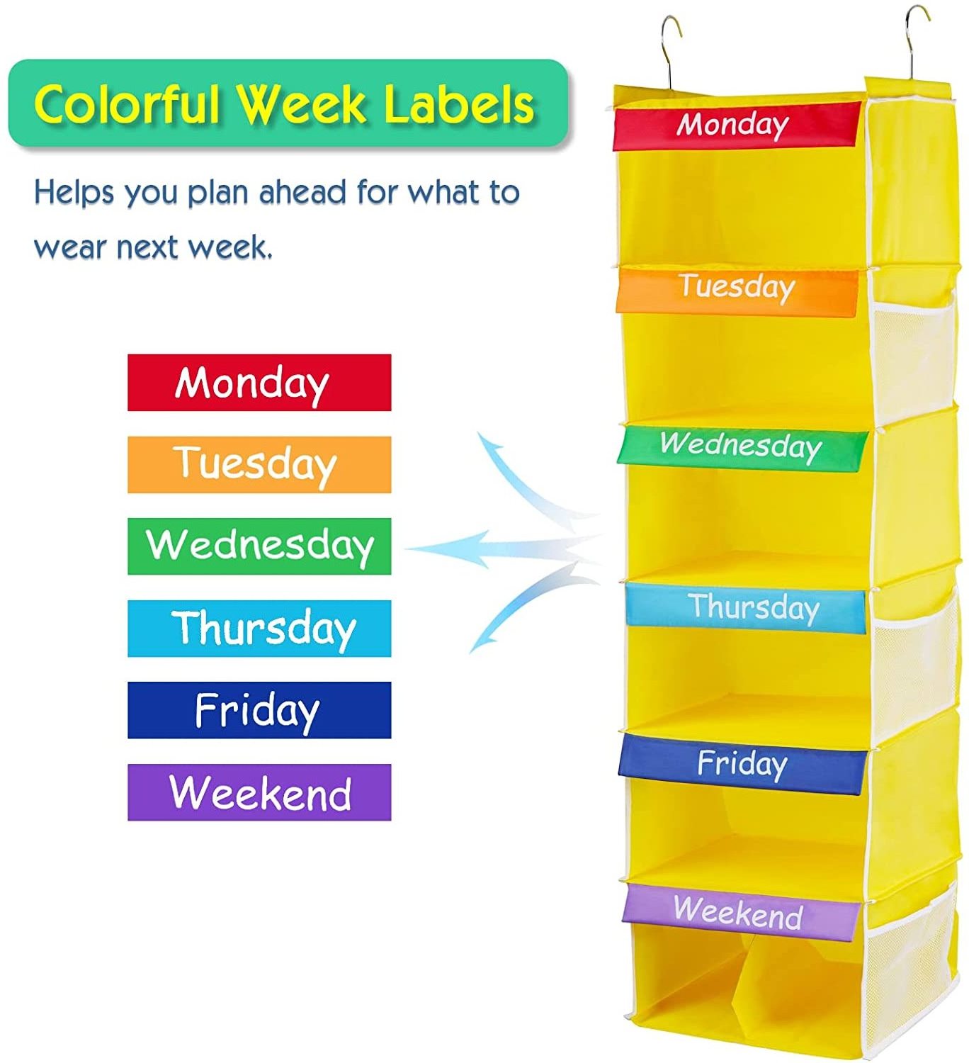 Closet Hanging Organizer 7-Grid Days of The Week Clothing Organizer Monday Through Sunday Kids Closet Organizer