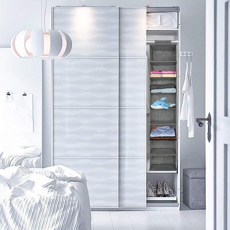 8-Shelf Modern Hanging Closet Organizer with Non-Woven Collapsible Shelves Steel Folding Storage Bag for Home Use Double Tiers