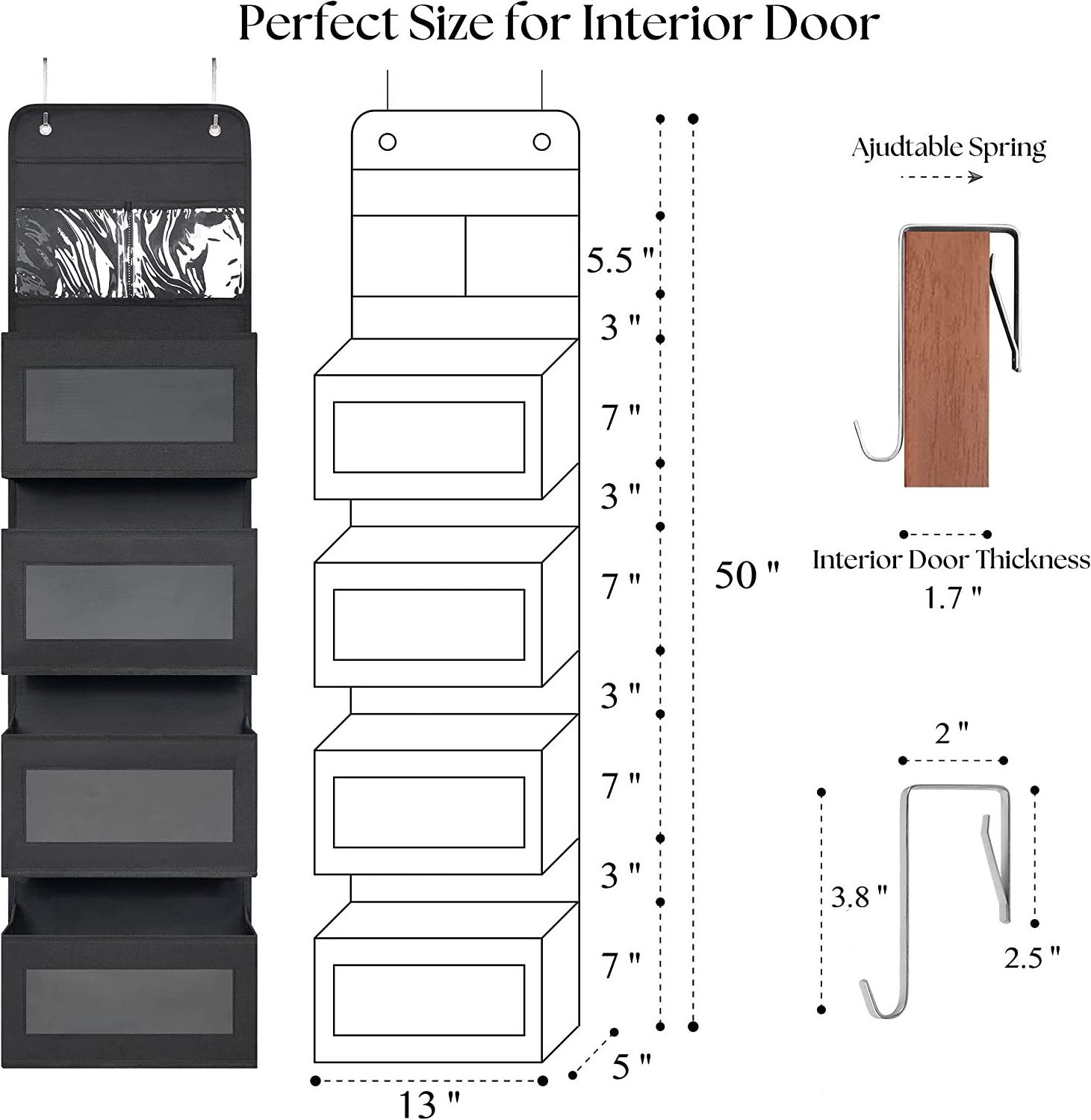 Heavy Duty Over Door Wall Mount Hanging Organizer with 4 Large Capacity Pockets for Closet Bathroom Nursery Bedroom