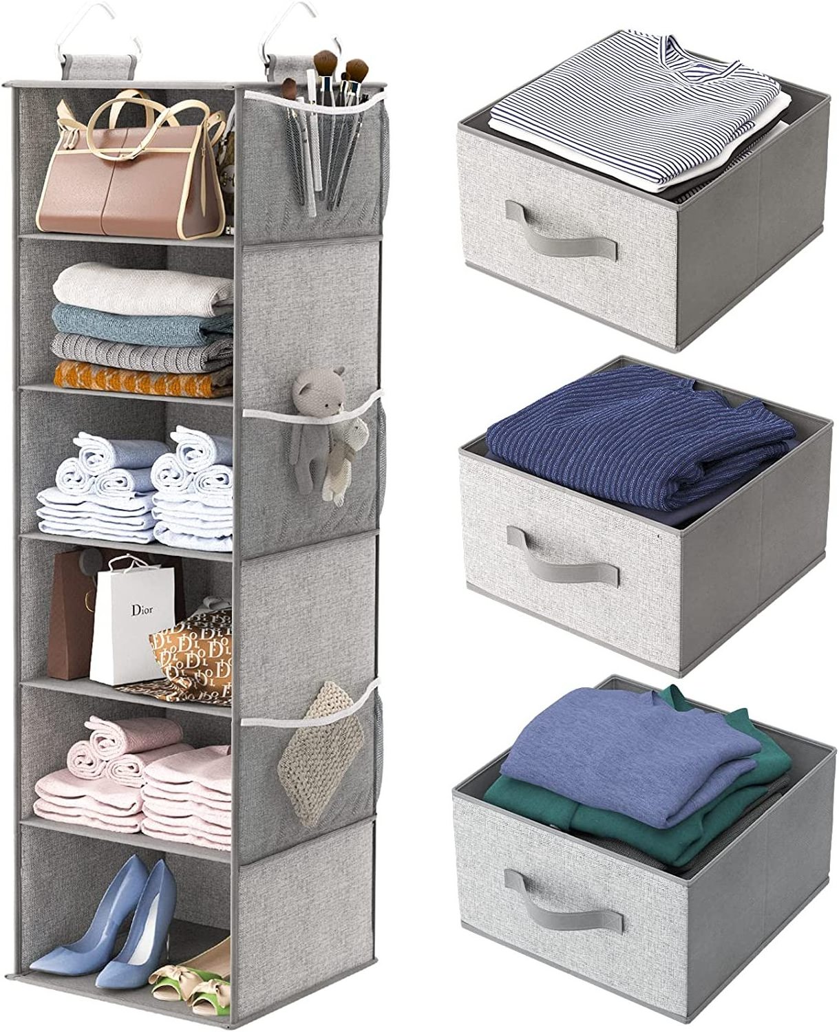 Hanging Closet Organizer Clothes Closet Organizers and Storage Shelves Hat Holder with Large Shelf and Side Mesh