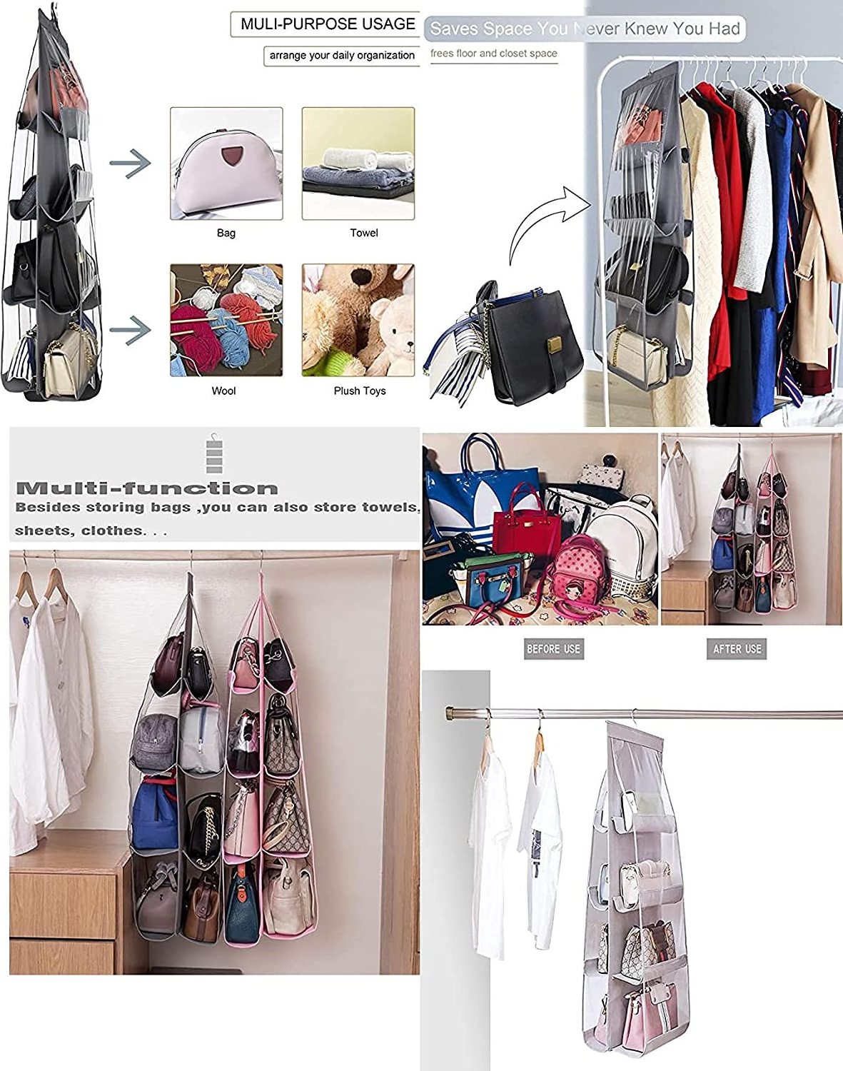 Hanger Closet  Bag Organizer for ClosetPurse Organizer for Closet Metal Hooks Purse Storage Organizer