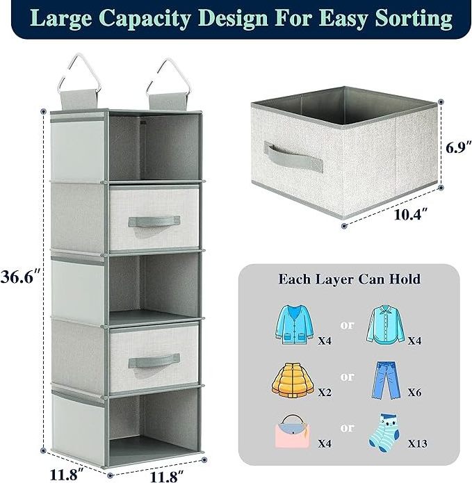 5 shelf multi-purpose hanging closet organizer Space saver clothes closet organizer