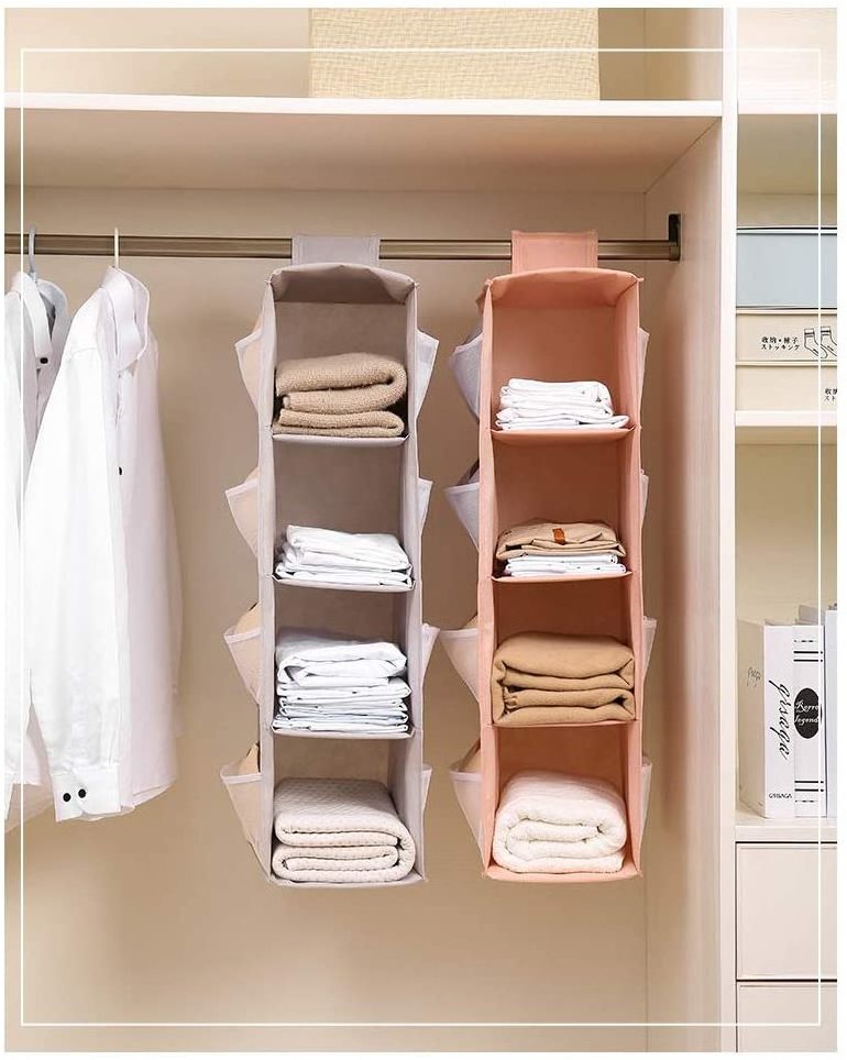 4 Shelves &12 Pockets Hanging Closet Organizer Foldable Hanging ShelvesHandbag Purse Clothes Pants Shoes