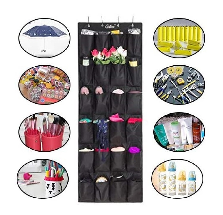 24 large pockets hanging shoe bag closet shoe rack with 4 metal hooks