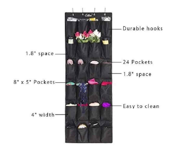 24 large pockets hanging shoe bag closet shoe rack with 4 metal hooks