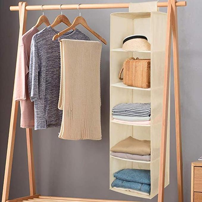 Collapsible 3 Shelf Hanging Closet Organizer, Storage Wardrobe Organizer for Clothes, Sweaters Shoes SOCK