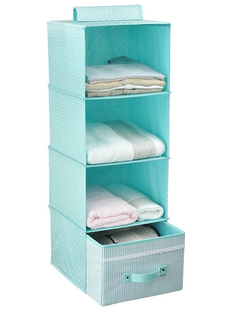 Collapsible Hanging Wardrobe Storage Shelves Shoe Rack 4-tier with Drawer Storage Shelves