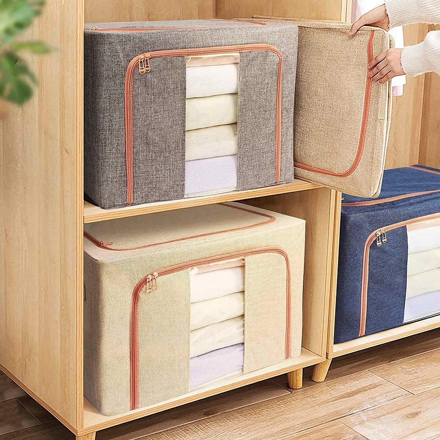 Clothes Storage Bag Foldable Bedroom Closet Clothes Quilt Fabric Box Organizer with Zipper