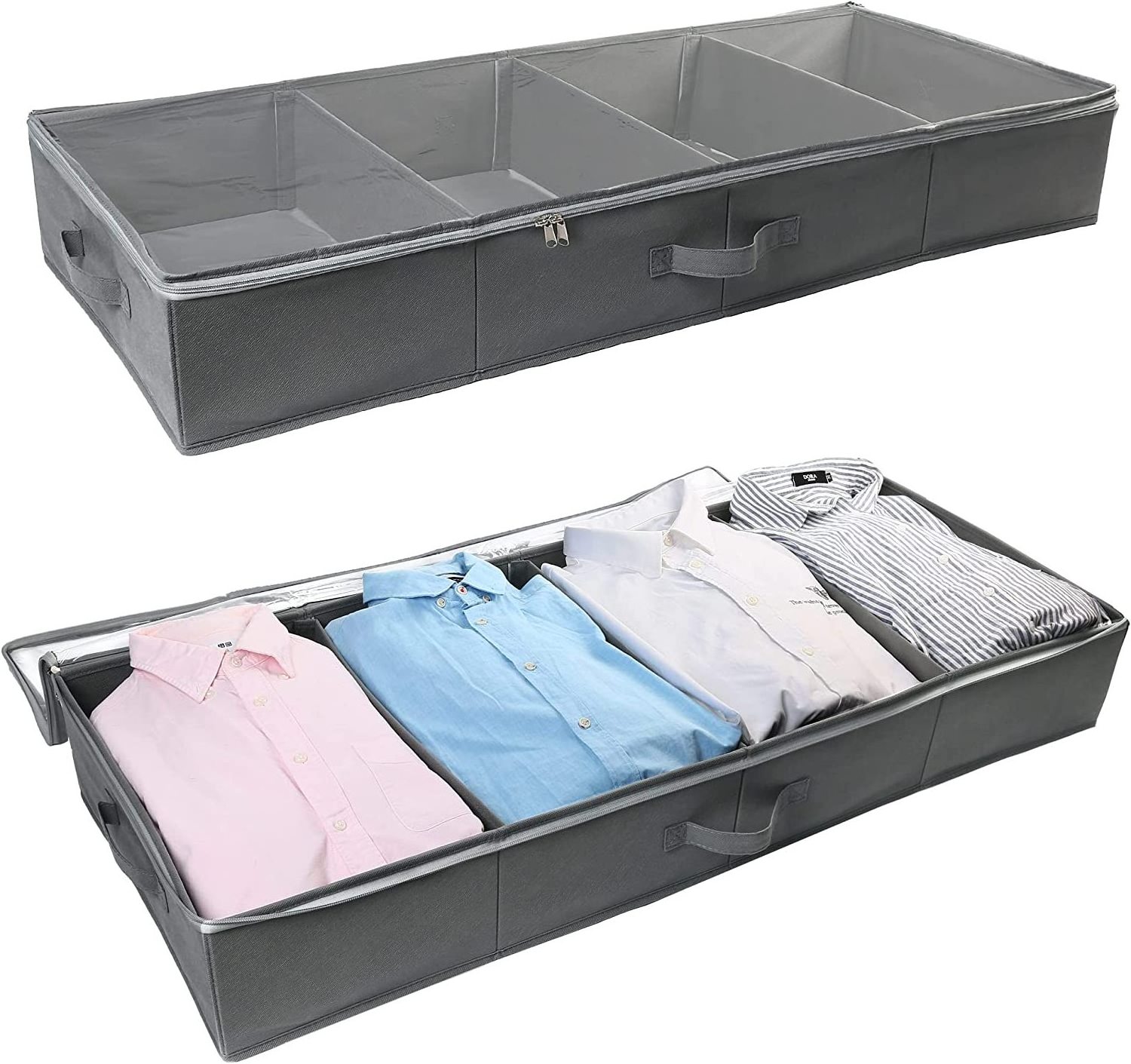 2 Piece Removable Divider Organizer, Closet Bottom Blanket Storage, with Handle and Clear Window