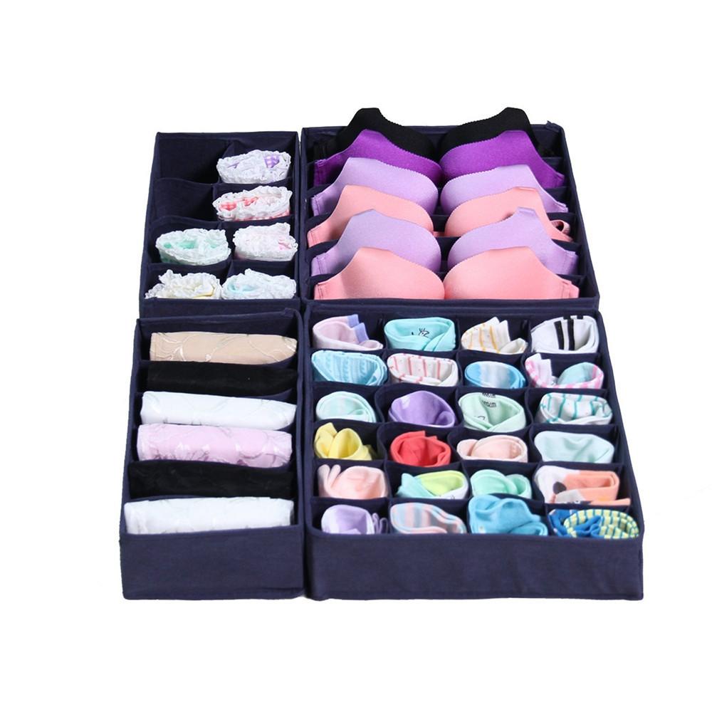 Bra sock underwear drawer organizer foldable closet storage boxes dividers 4 set drawer clothes organizer