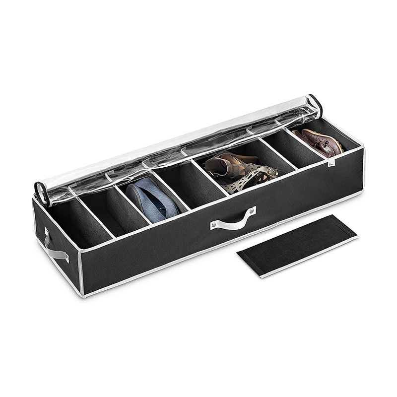 Comforter Under Bed Shoe Storage Organizer with Customizable Slots and Handles for Boots (8 Pairs) , Clothes Blanket