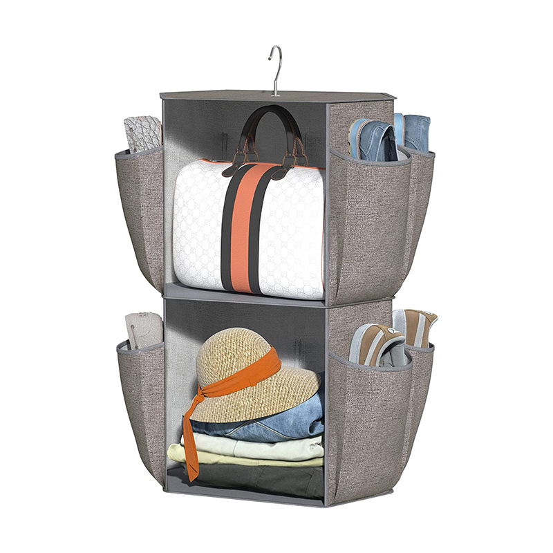 2-Tier Rotating Hanging Shelf Closet Organizer and Storage with 12 Pockets for Small Space Shoe Clothes