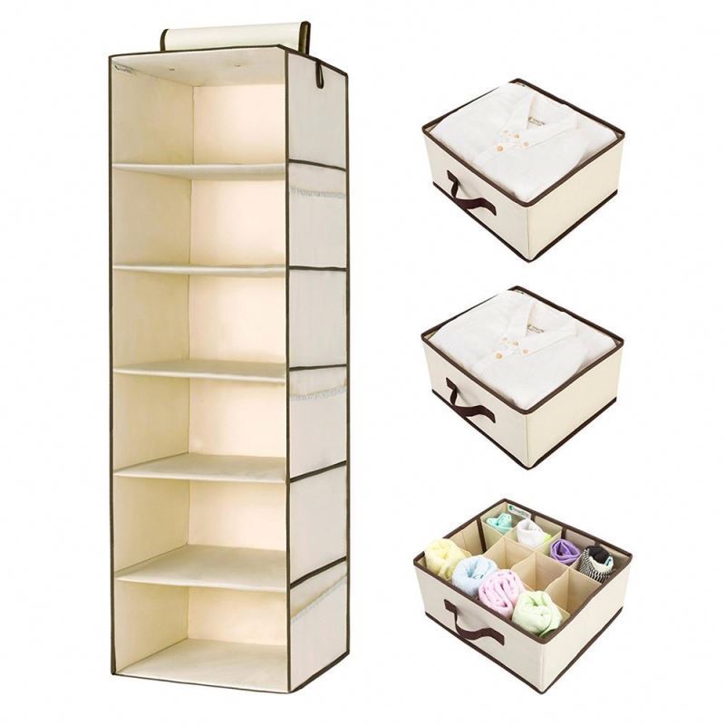 Foldable Closet Storage 6 Cubbies Hanging Organizers Rectangle Cloth Storage Box for Home Use for Sundries and Bags