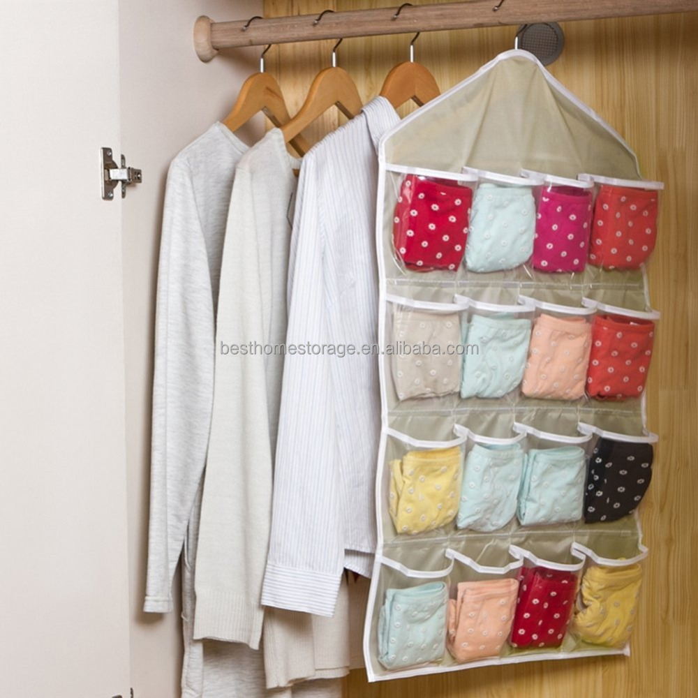 16 Pockets Clear Over Door Hanging Bag Shoe Rack Hanger Underwear Socks Closet Storage Tidy Organizer