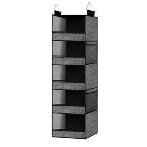 Hanging Closet Organizer 5-Shelves Weekly Clothes Storage Organizers with Side Pockets for Clothing, Shoes Toys Hats Black