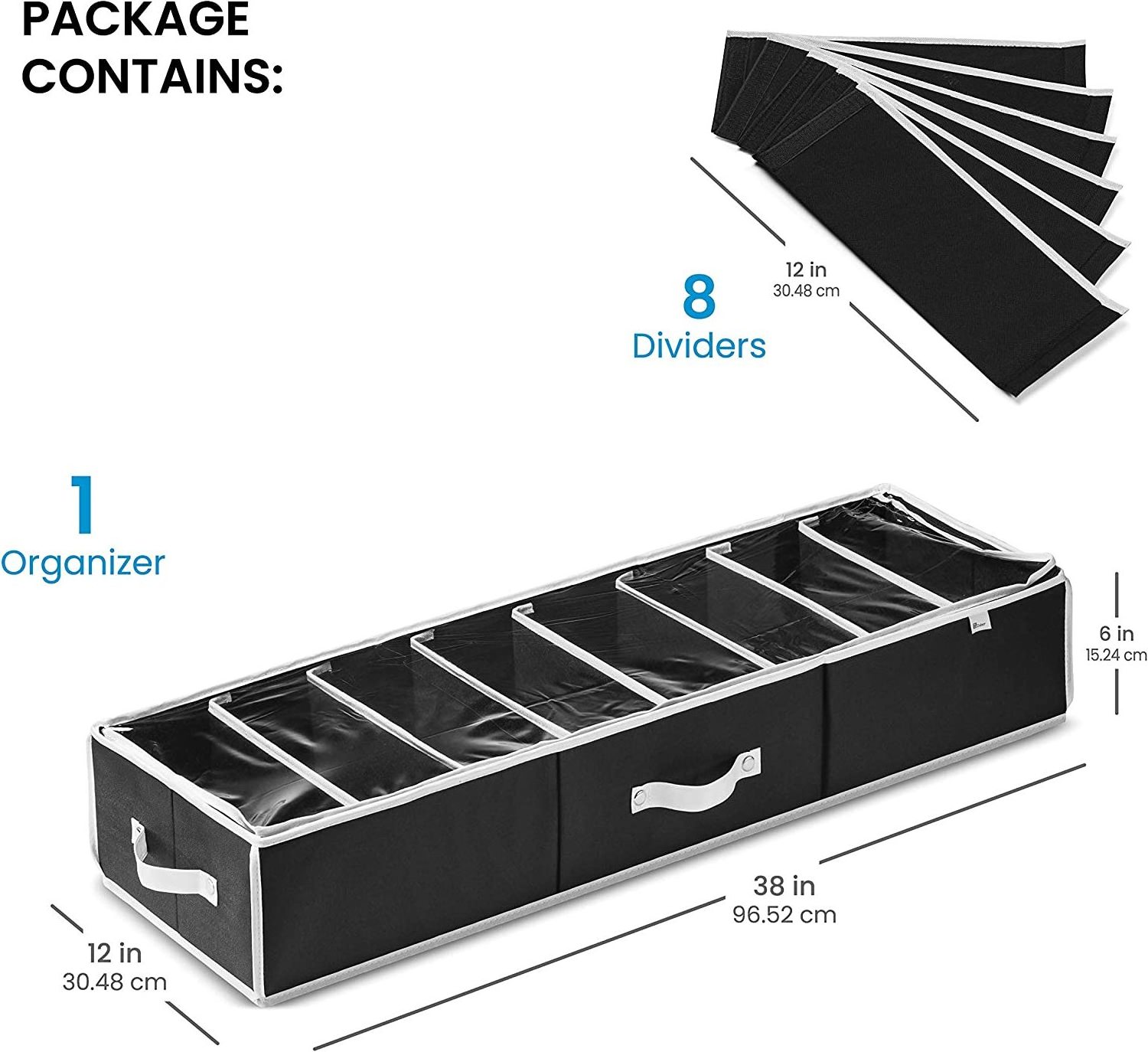 Comforter Under Bed Shoe Storage Organizer with Customizable Slots and Handles for Boots (8 Pairs) , Clothes Blanket