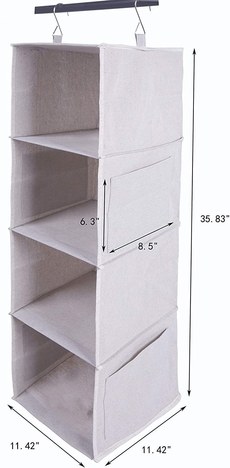 Foldable Cotton Fabric 4 Shelf Sturdy Hanging Closet Storage Organizer for Clothes or Shoes