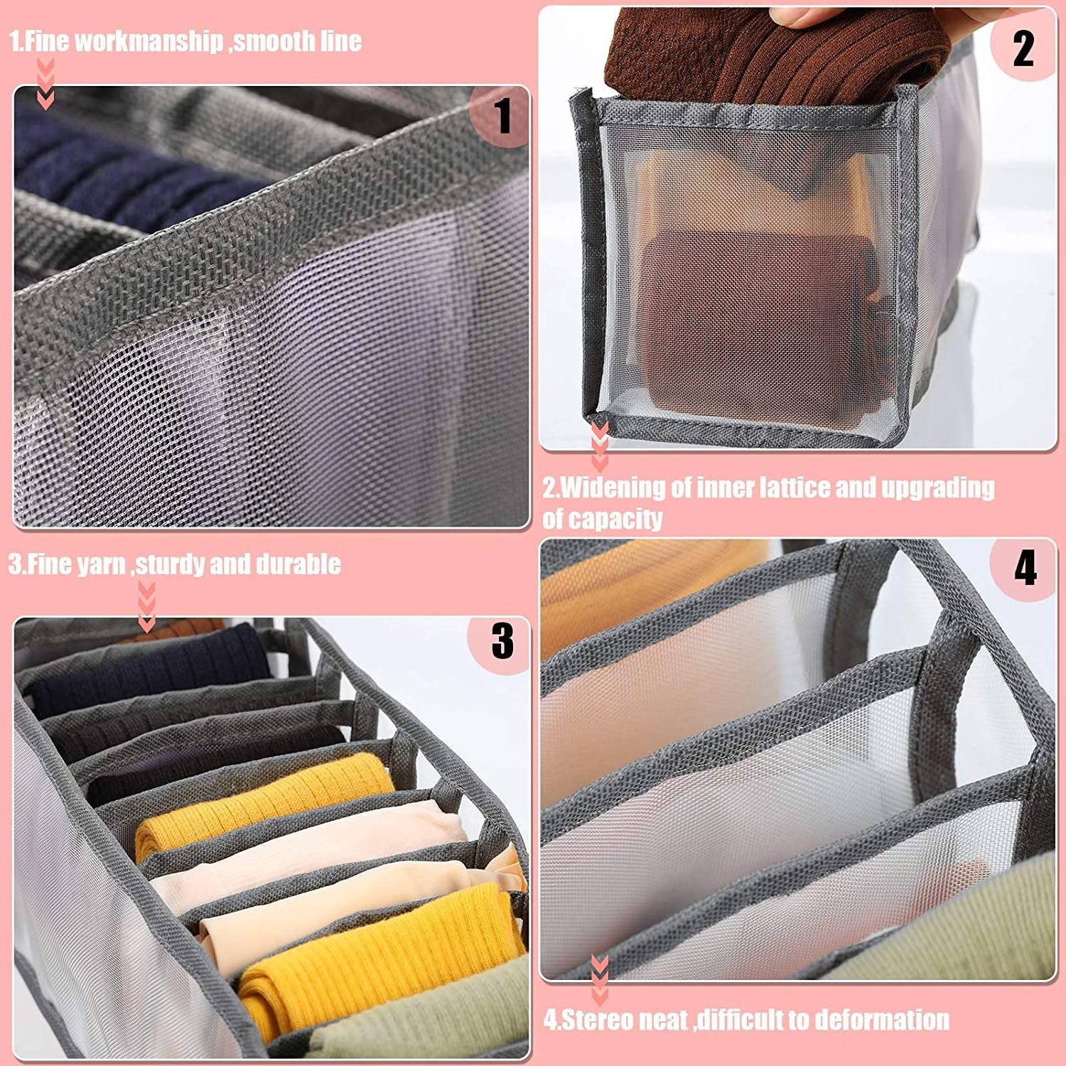 Foldable Closet Organizer with Drawer for Separating Mesh Socks Foldable Wardrobe Storage for Underwear Socks Bag Organizer