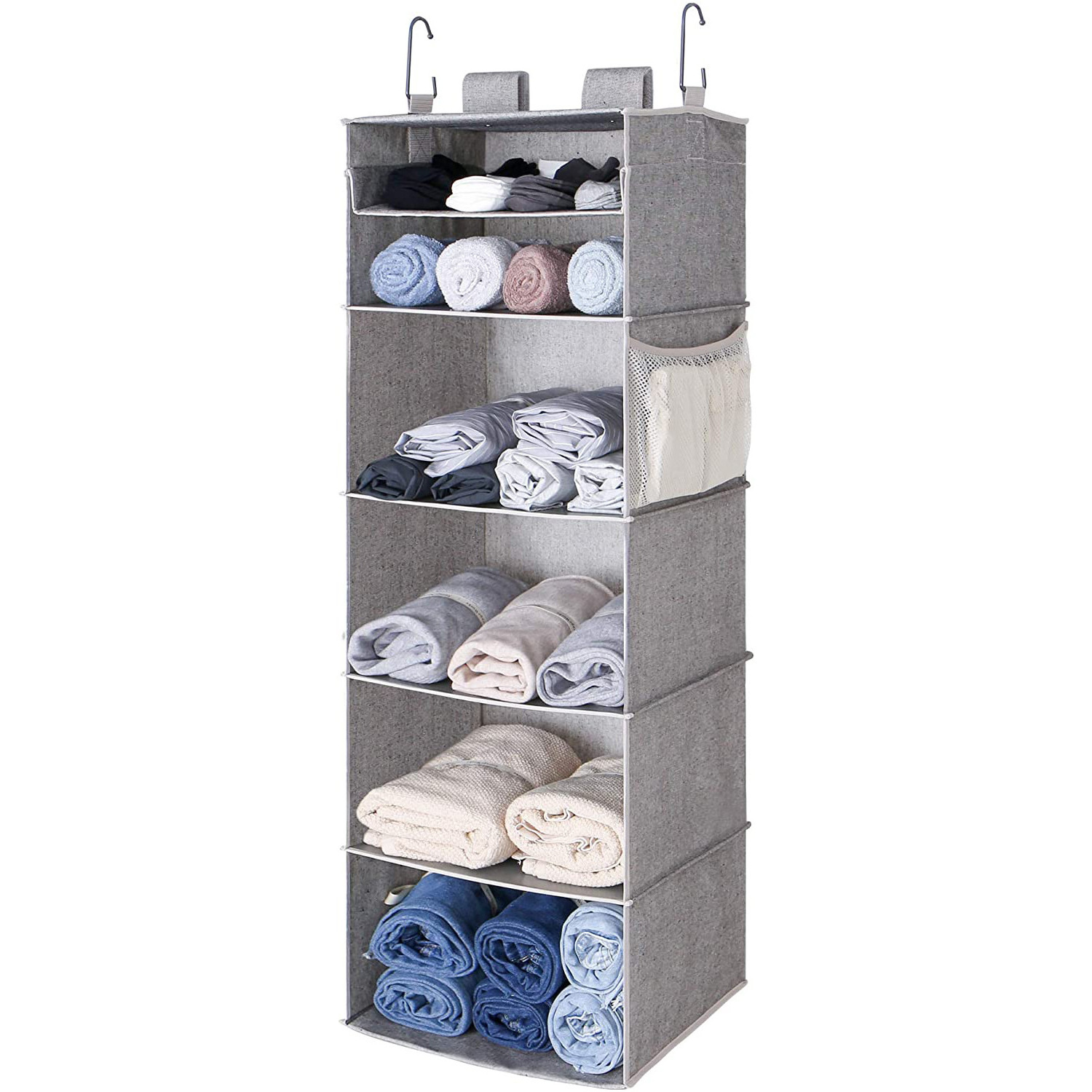 6-shelf Closet Storage Organiser, Double Rod Non-woven Fabric Clothes Storage Organizer