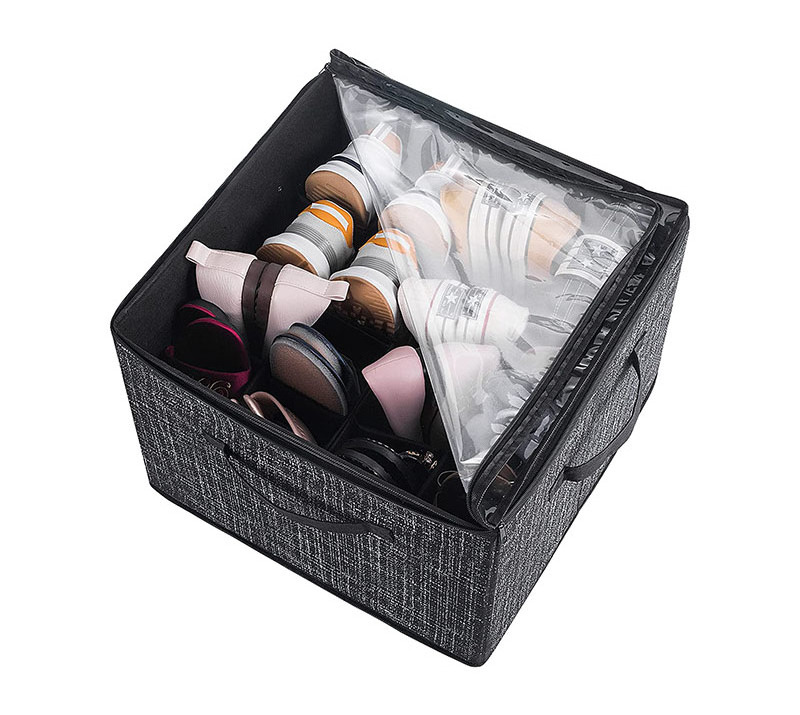 Shoe Storage Organizer Box for Closet with Clear Window & Adjustable Dividers