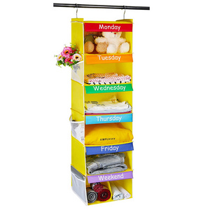 Closet Hanging Organizer 7-Grid Days of The Week Clothing Organizer Monday Through Sunday Kids Closet Organizer