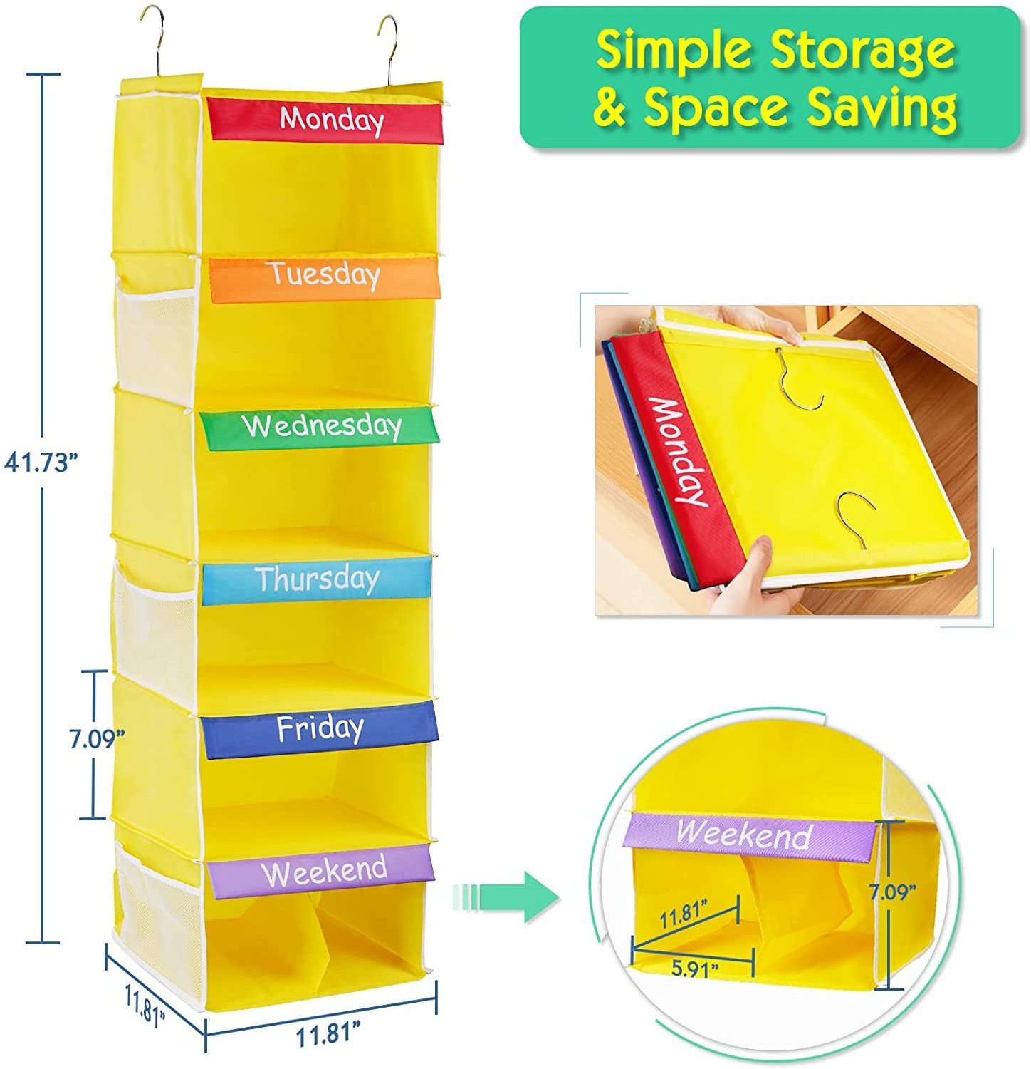 Closet Hanging Organizer 7-Grid Days of The Week Clothing Organizer Monday Through Sunday Kids Closet Organizer