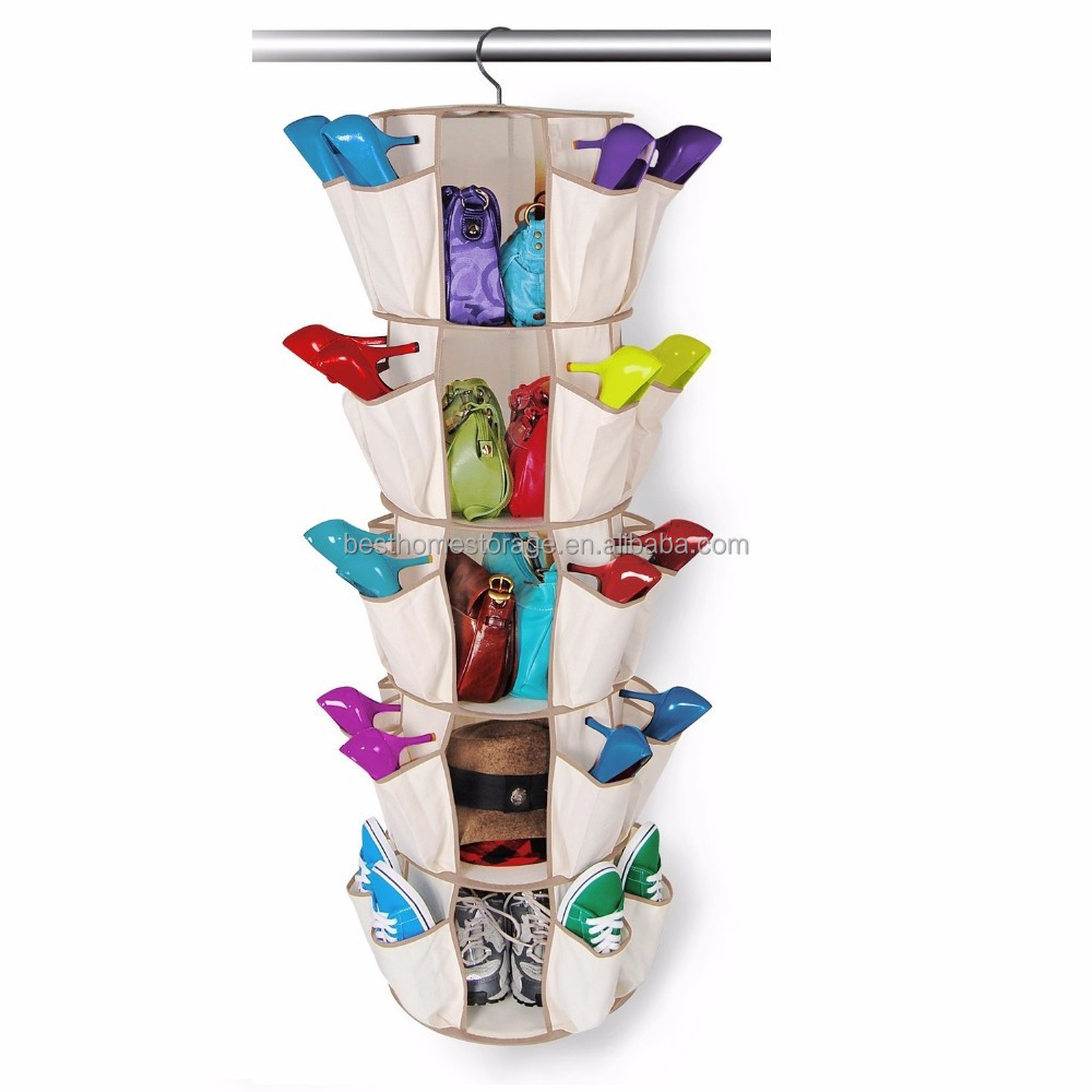 Multi-functional 360 Degree Non-woven Carousel Organizer 5-tier Spinning Closet Organizer Storage Bag