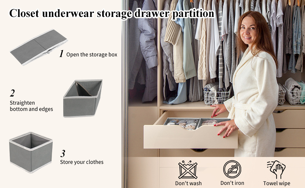 12 Pack Foldable Fabric Closet Underwear Drawer Organizer Storage Dresser Cube Containers with Dividers